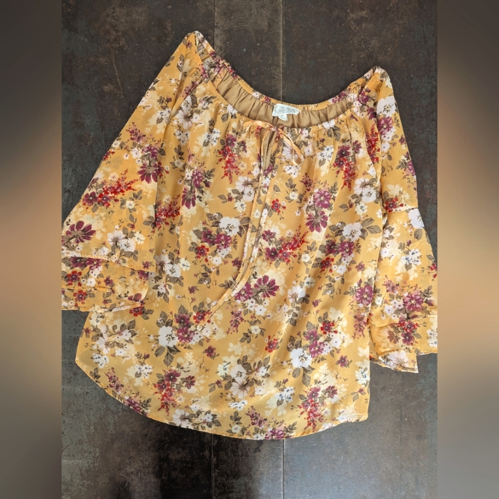 Pink Rose Floral Bell Sleeve Blouse